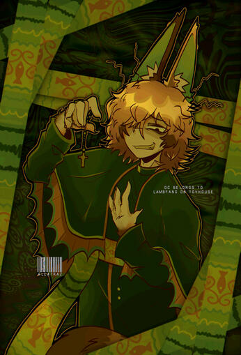 Halfbody rendered artwork of Lambfang's OC.